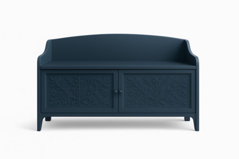 Banc en Bois Sculpté Bleu avec Rangement 100x45x60 cm