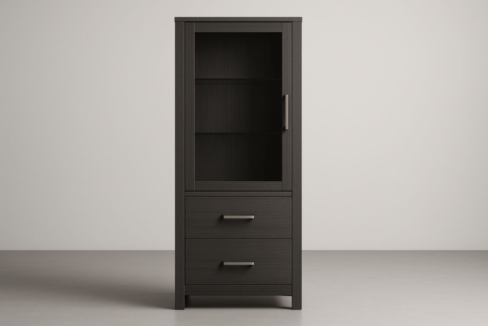 Vitrine en panneau de particules avec porte vitrée et tiroirs