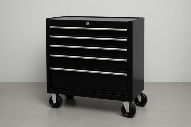 Armoire à tiroirs en acier noir avec roulettes et serrure