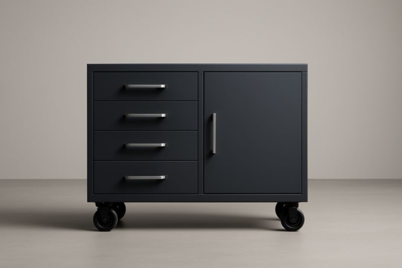 Chariot mobile en acier avec tiroirs et porte noire 80cm x 40cm x 70cm