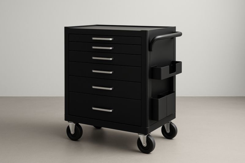Chariot de rangement en métal noir avec 6 tiroirs et roulettes
