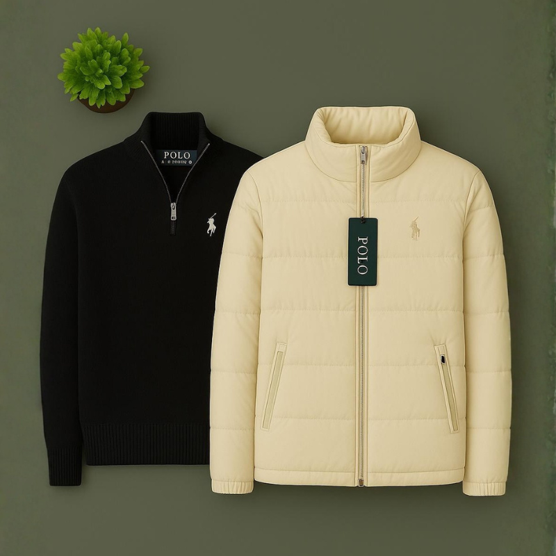  Complete Set - Zip-Up Sweater &amp; Puffer Jacket