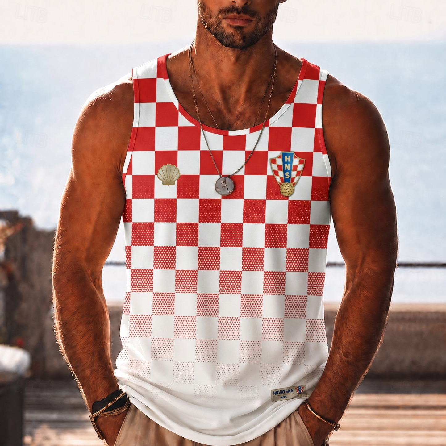 Men's Croatia Football Print Fan Tank Top