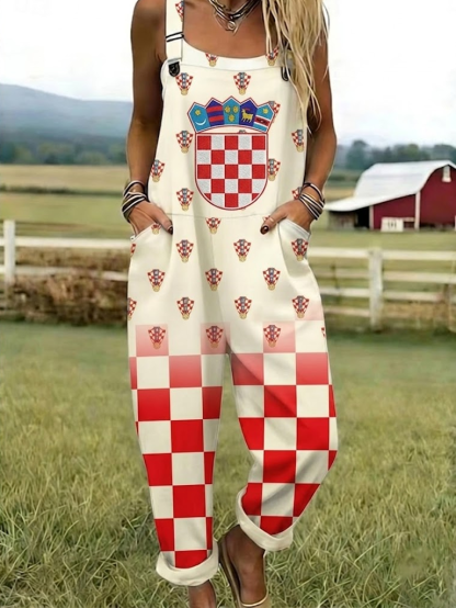 Women's Casual Croatia Checkerboard Overalls