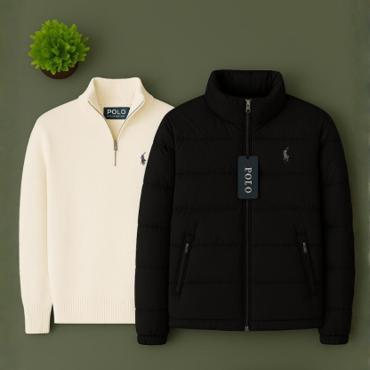  Complete Set - Zip-Up Sweater &amp; Puffer Jacket