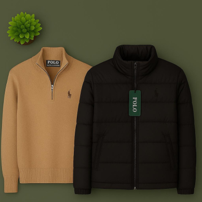  Complete Set - Zip-Up Sweater &amp; Puffer Jacket