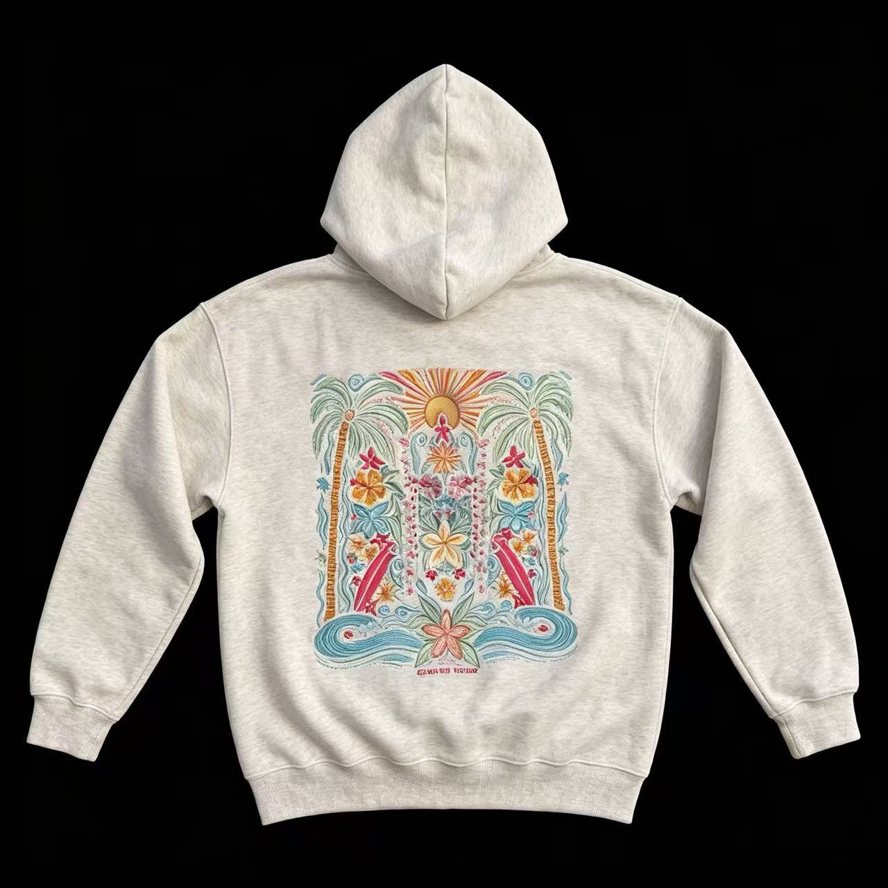 Sunset Surf Tropical Embroidered Pullover Hoodie