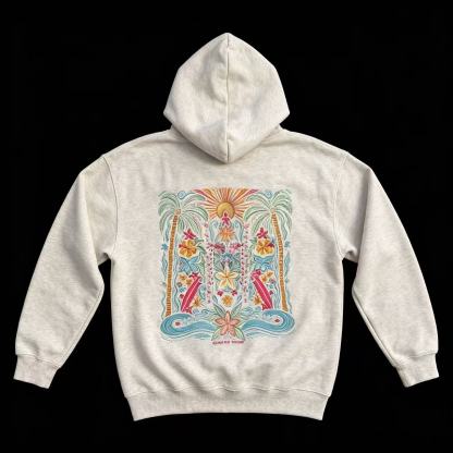Sunset Surf Tropical Embroidered Pullover Hoodie