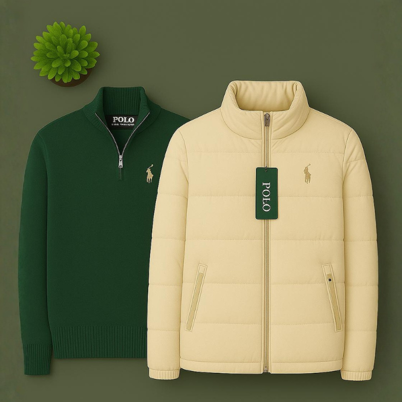 Complete Set - Zip-Up Sweater &amp; Puffer Jacket
