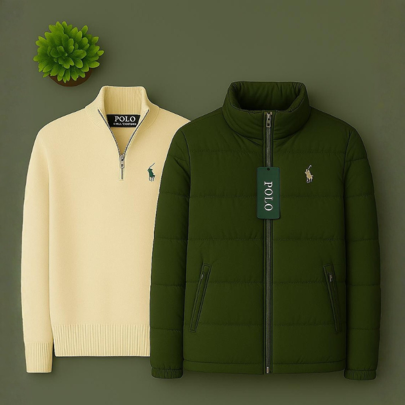  Complete Set - Zip-Up Sweater &amp; Puffer Jacket