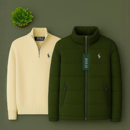  Complete Set - Zip-Up Sweater &amp; Puffer Jacket