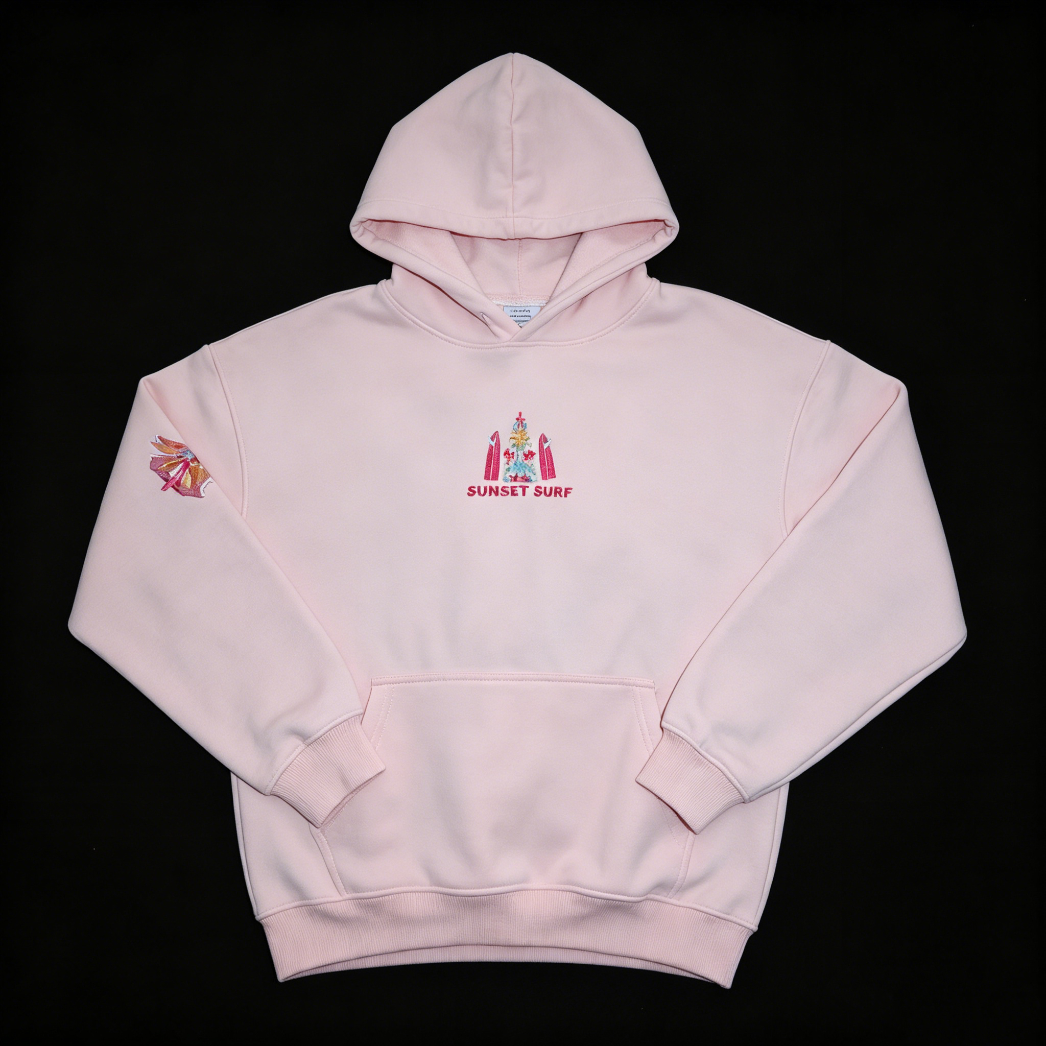Sunset Surf Tropical Embroidered Pullover Hoodie