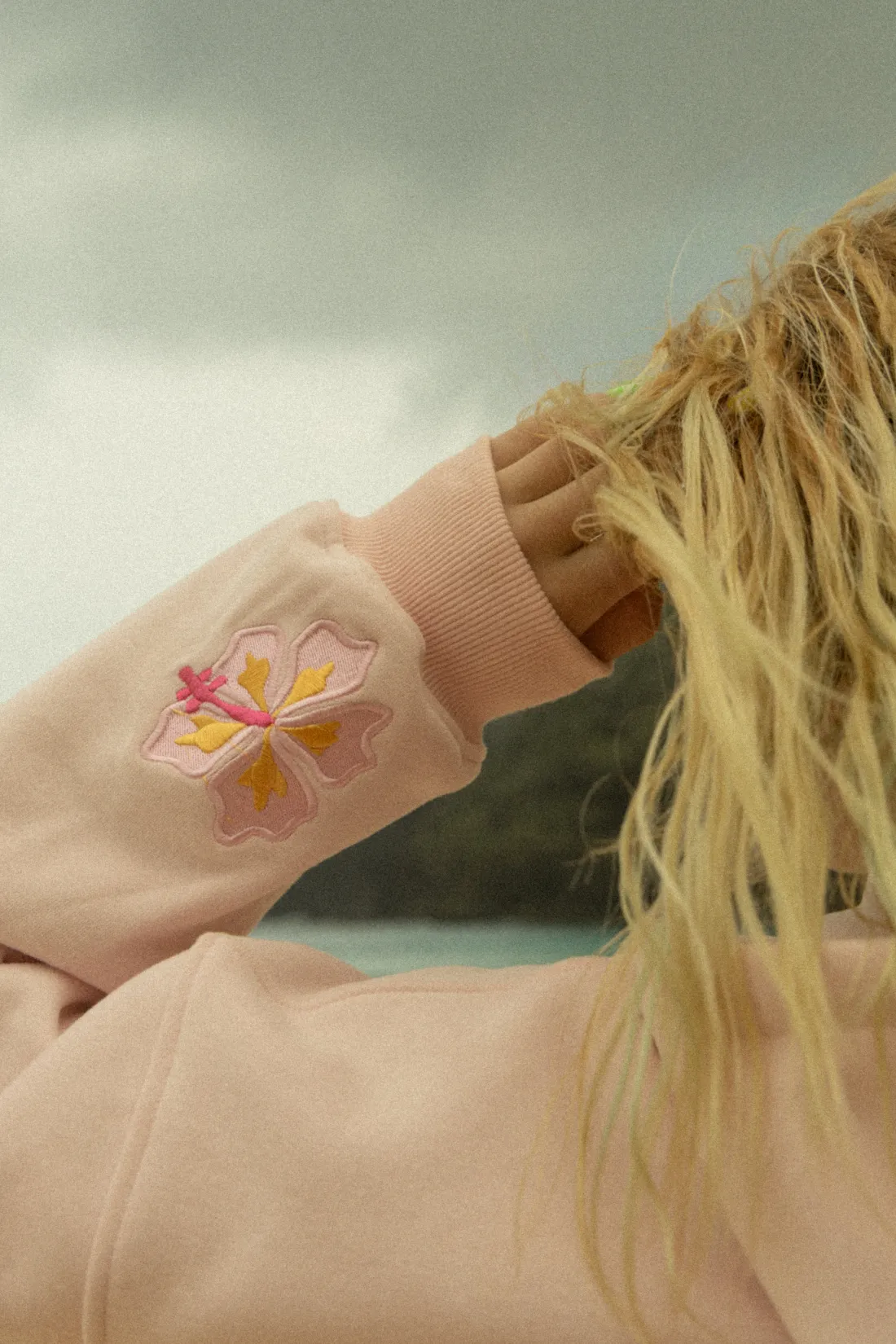 Sunset Surf Tropical Embroidered Pullover Hoodie
