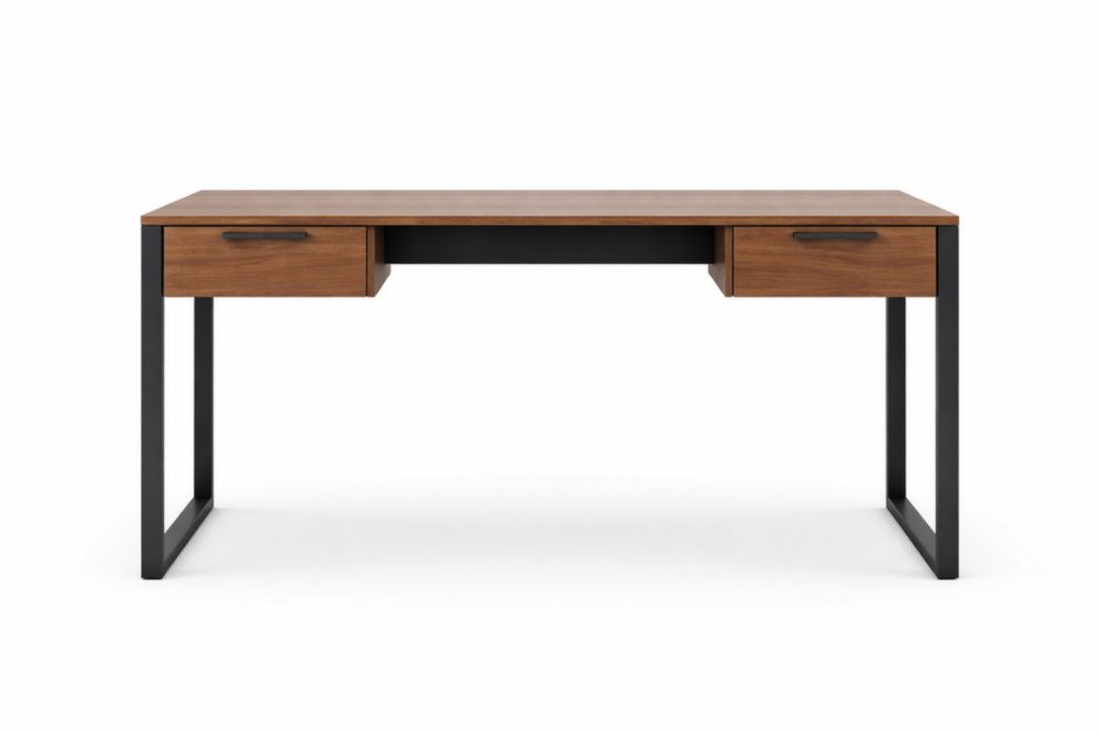 Bureau en panneaux de particules avec pieds en métal noir et tiroirs-elmroven