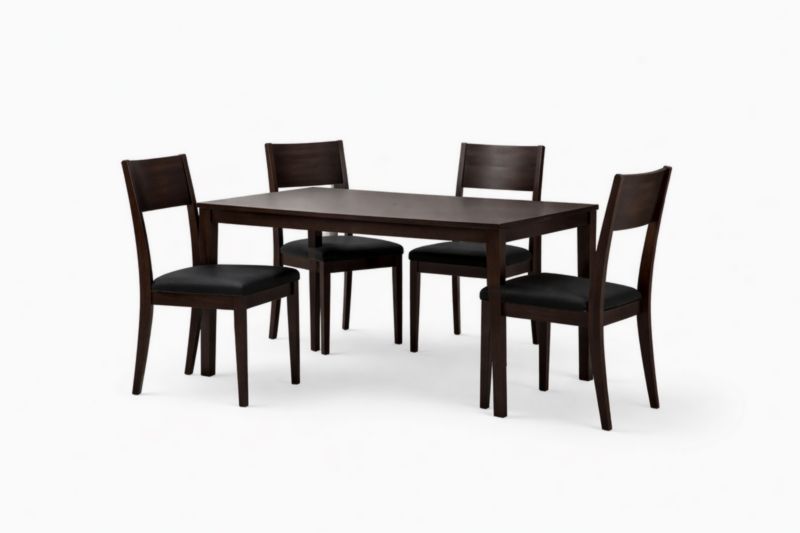 Ensemble Table et Chaises Salle à Manger en Bois Massif et Similicuir Marron/Noir-elmroven