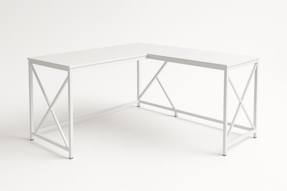 Bureau d'angle en MDF et acier blanc 130x130x75 cm-elmroven