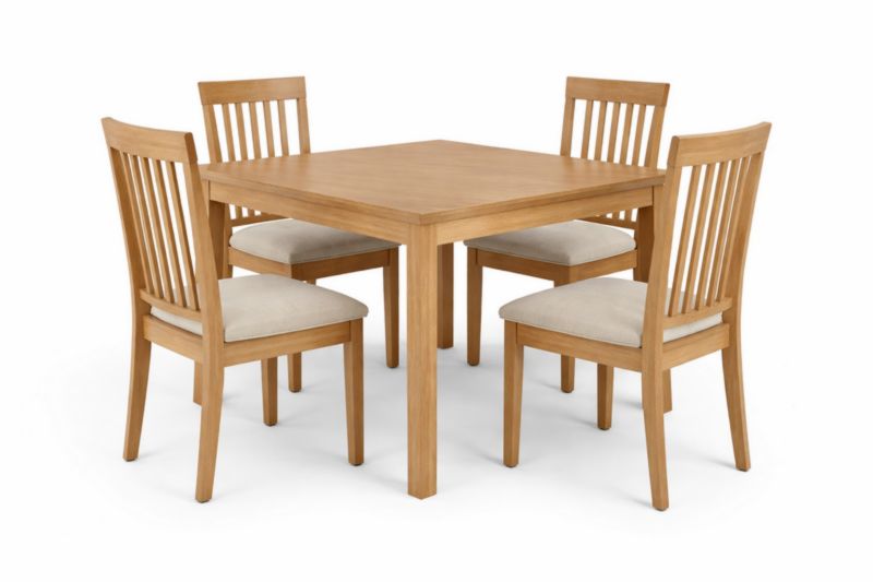 Table à manger carrée en bois massif avec 4 chaises en tissu-elmroven