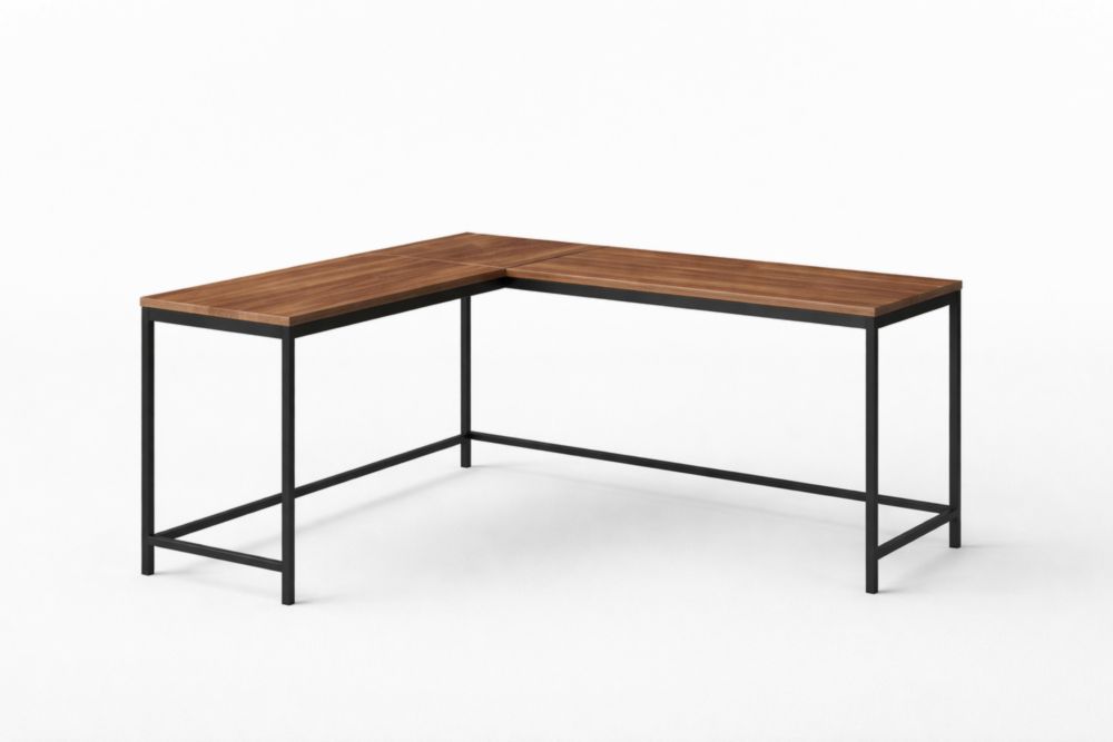 Bureau d'angle en bois et métal noir-elmroven