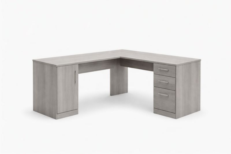 Bureau d'angle en bois MDF avec 1 porte et 3 tiroirs Gris-elmroven
