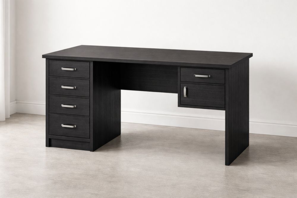 Bureau en bois avec tiroirs Noir 150cm x 75cm x 60cm-elmroven