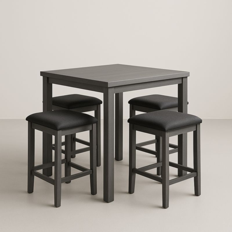 Table carrée en bois avec 4 tabourets rembourrés noirs-elmroven