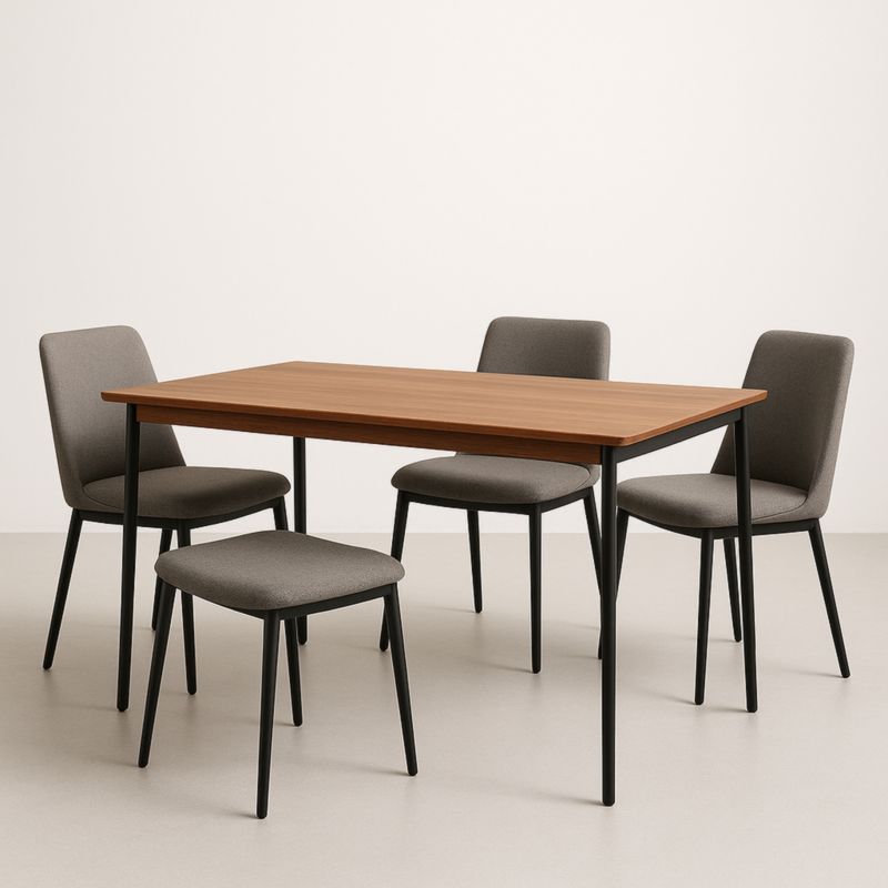 Ensemble table à manger en MDF et 4 chaises en tissu gris-elmroven