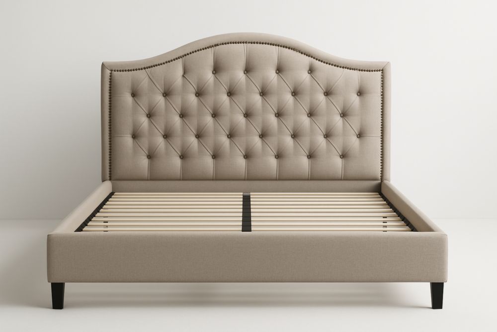 Lit rembourré avec tête de lit capitonnée en tissu Beige 170x217cm-maplegorn