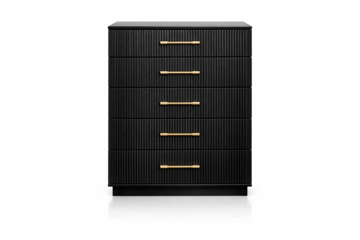 Commode 5 tiroirs en MDF noir avec poignées en aluminium-maplegorn