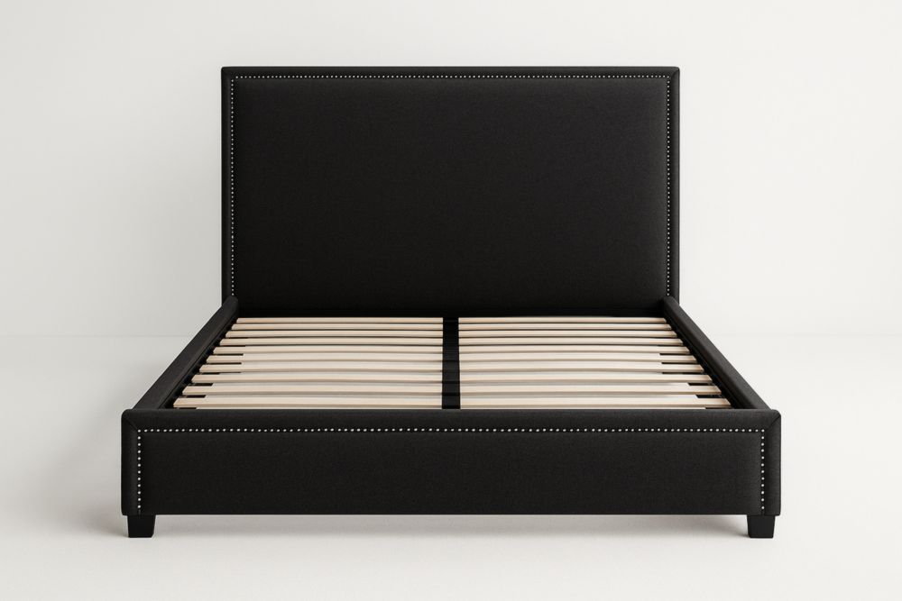 Lit double rembourré en bois noir 170x210 cm-maplegorn