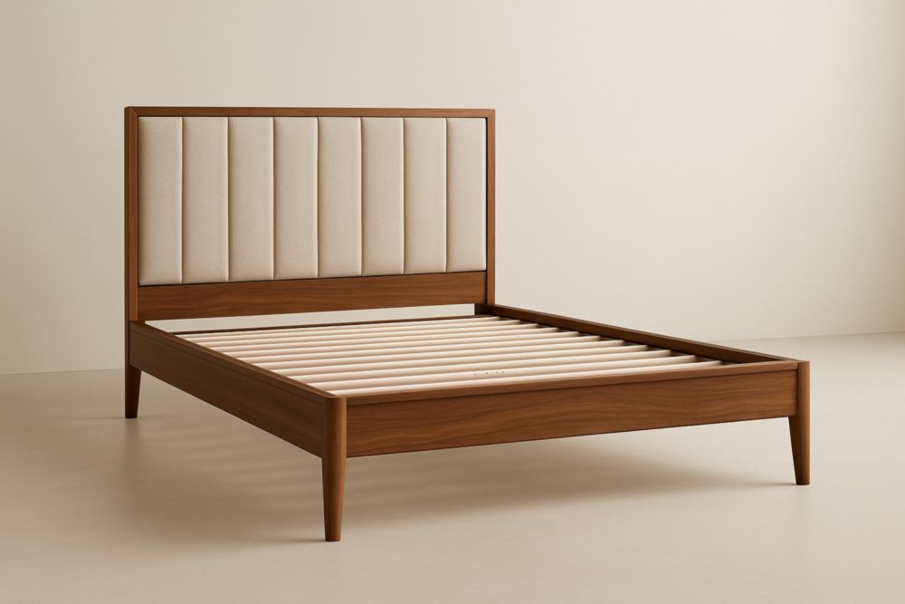 Lit double en bois avec tête de lit rembourrée 150x212 cm-maplegorn