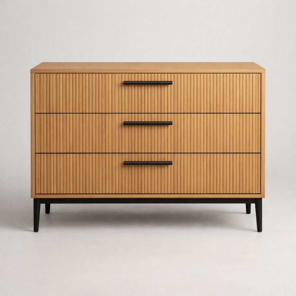 Commode 3 tiroirs en chêne clair et métal noir 90x80x45cm-maplegorn