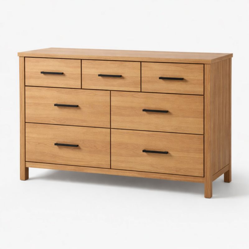 Commode en bois avec poignées noires 7 tiroirs 80x120x40 cm-maplegorn