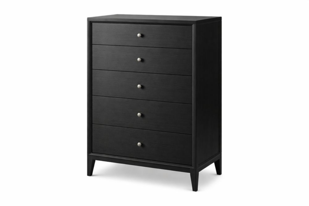 Commode en bois noir avec 5 tiroirs 120 cm-maplegorn