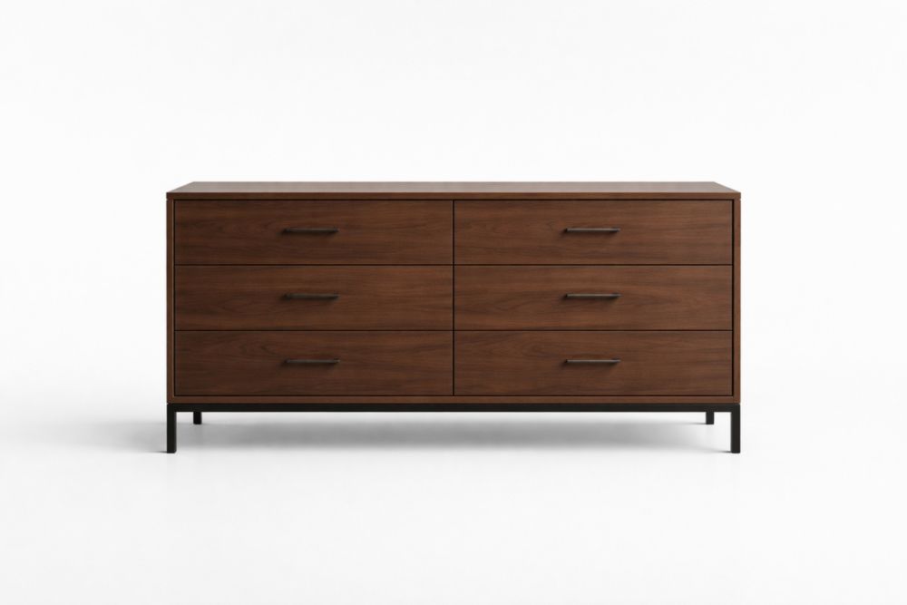 Commode en bois avec 6 tiroirs et pieds en métal 150x50x80 cm-maplegorn