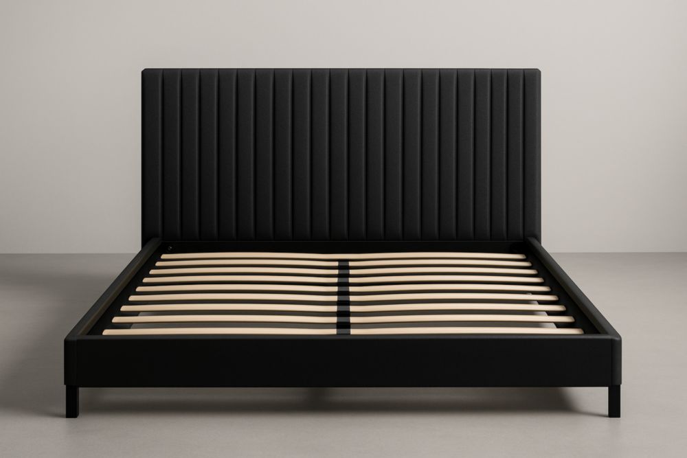 Lit double en tissu noir-maplegorn