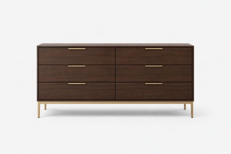 Commode Bois Contreplaqué Noyer 6 Tiroirs Pieds Métal-maplegorn