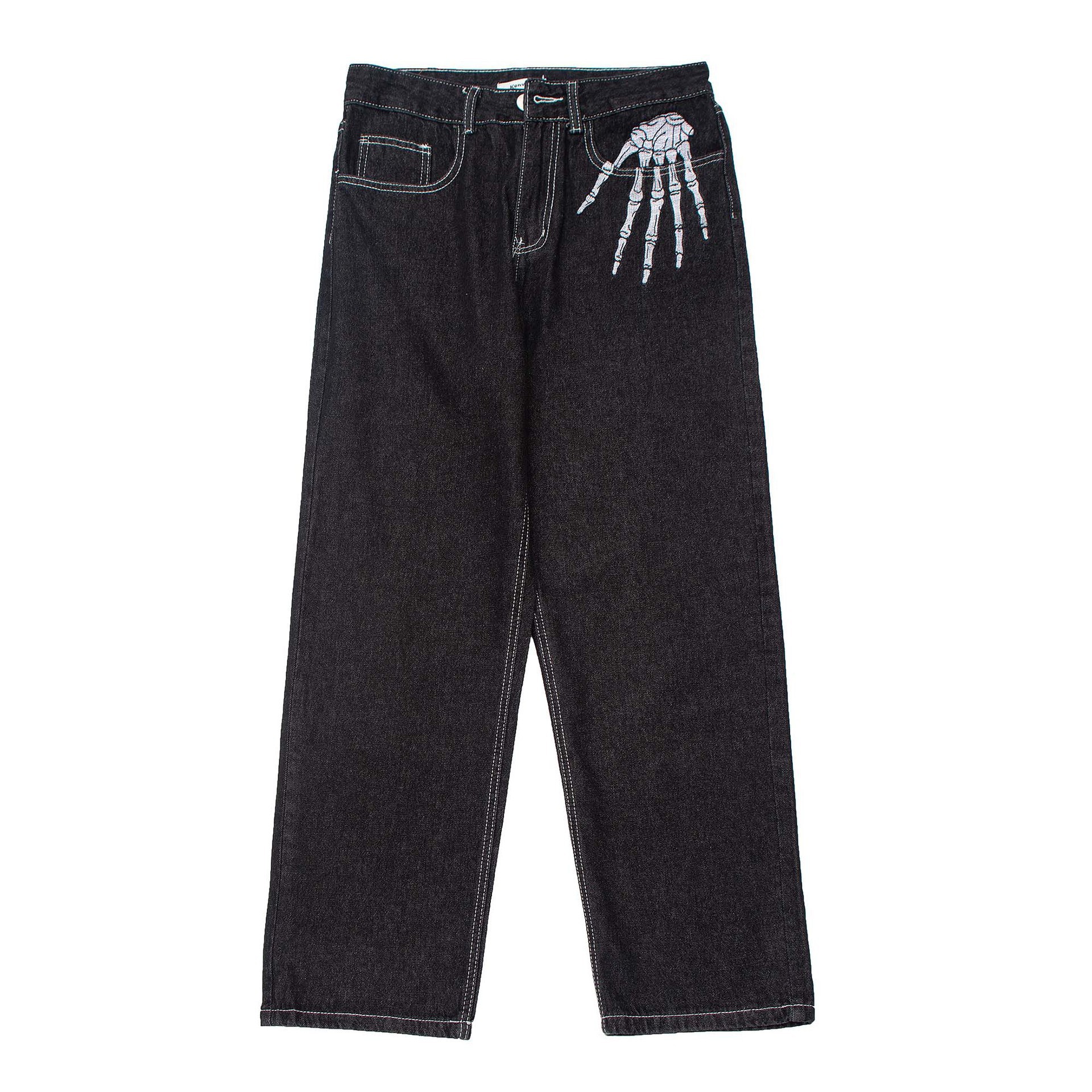 Streetwear dark-style bone print jean-Limited Sale