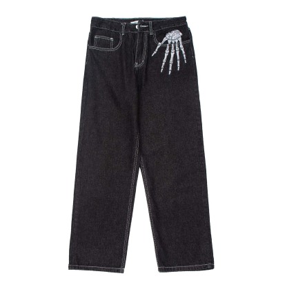 Streetwear dark-style bone print jean-Limited Sale