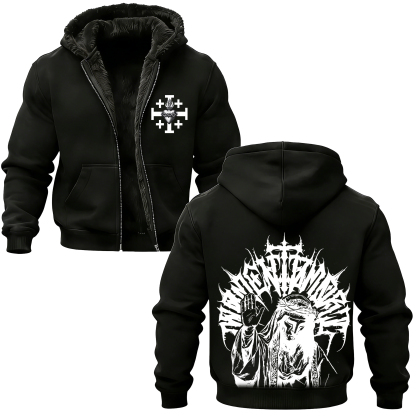 Baldwin IV Vintage Printed Zippered Hooded Fleece Cardigan-Limited Sale