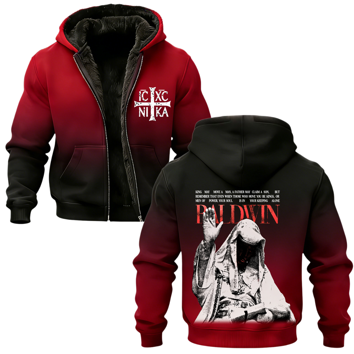 Baldwin IV Vintage Printed Zippered Hooded Fleece Cardigan-Limited Sale