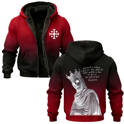 Baldwin IV Vintage Printed Zippered Hooded Fleece Cardigan-Limited Sale