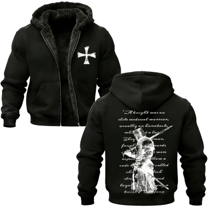 Knights Templars and Crusader Banner Print Zip-Up Hooded Fleece Cardigan-Limited Sale