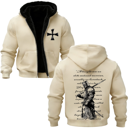 Knights Templars and Crusader Banner Print Zip-Up Hooded Fleece Cardigan-Limited Sale