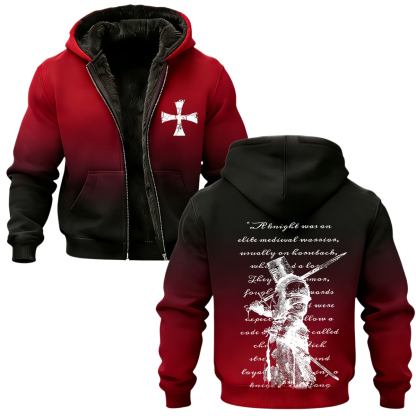Knights Templars and Crusader Banner Print Zip-Up Hooded Fleece Cardigan-Limited Sale