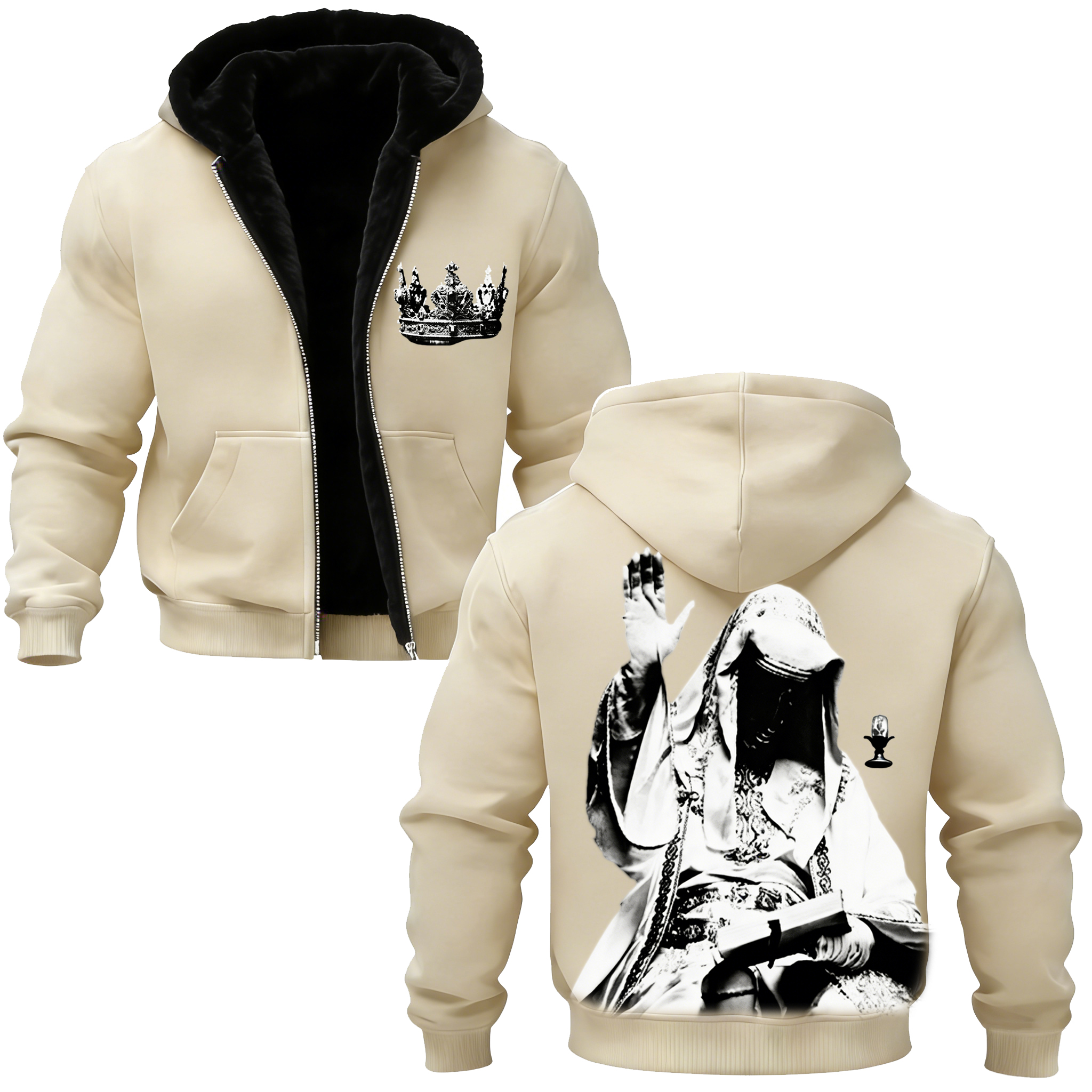 Baldwin IV Vintage Printed Zippered Hooded Fleece Cardigan-Limited Sale