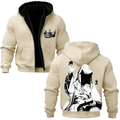 Baldwin IV Vintage Printed Zippered Hooded Fleece Cardigan-Limited Sale