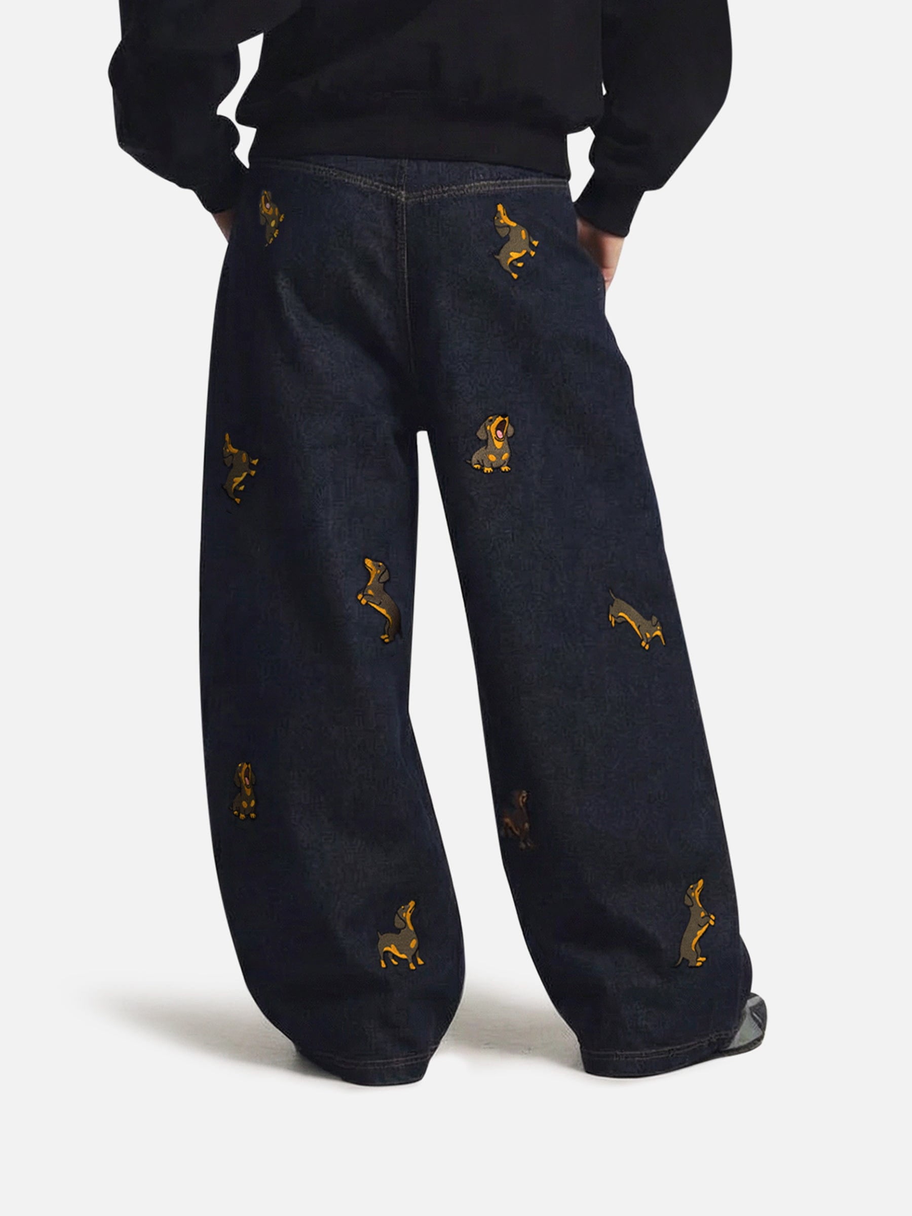 Aelfric Eden Dachshund Embroidered Baggy Jeans-Limited Sale