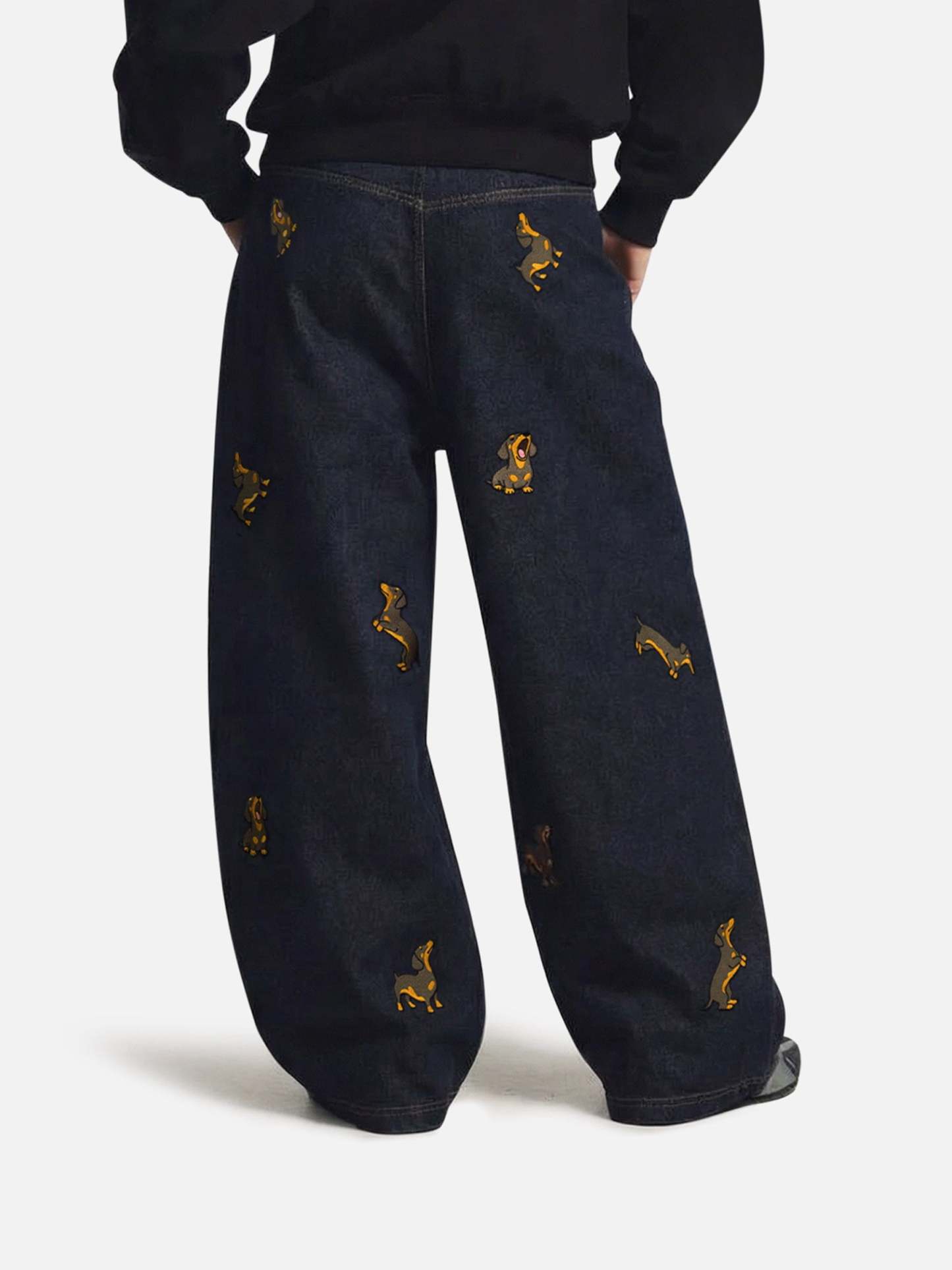 Aelfric Eden Dachshund Embroidered Baggy Jeans-Limited Sale