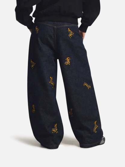 Aelfric Eden Dachshund Embroidered Baggy Jeans-Limited Sale