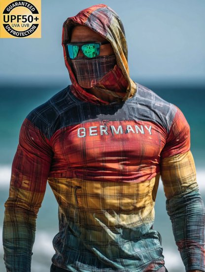 Germany Plaid Gradient Hooded Sun Shield Shirt Red Orange Blue Tartan Sun Shield Shirt-Limited Sale